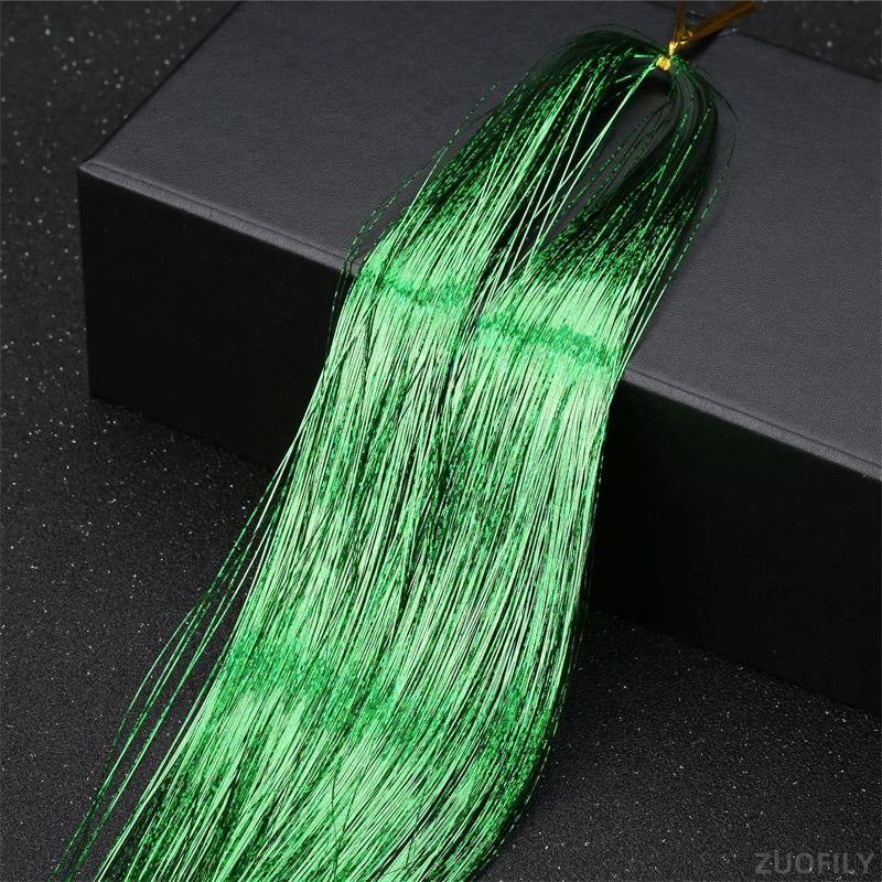 Holographic Hair Tinsel Extensions – Rainbow Glitter Strands Hair Tinsel Extensions PRIMED Green