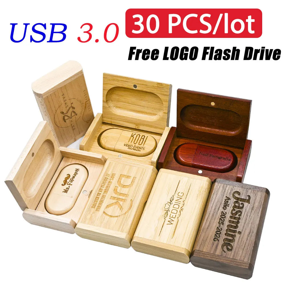 30-Pack Wooden USB 3.0 Flash Drives 16GB 32GB Custom Logo Gift USB Flash Drive PRIMED