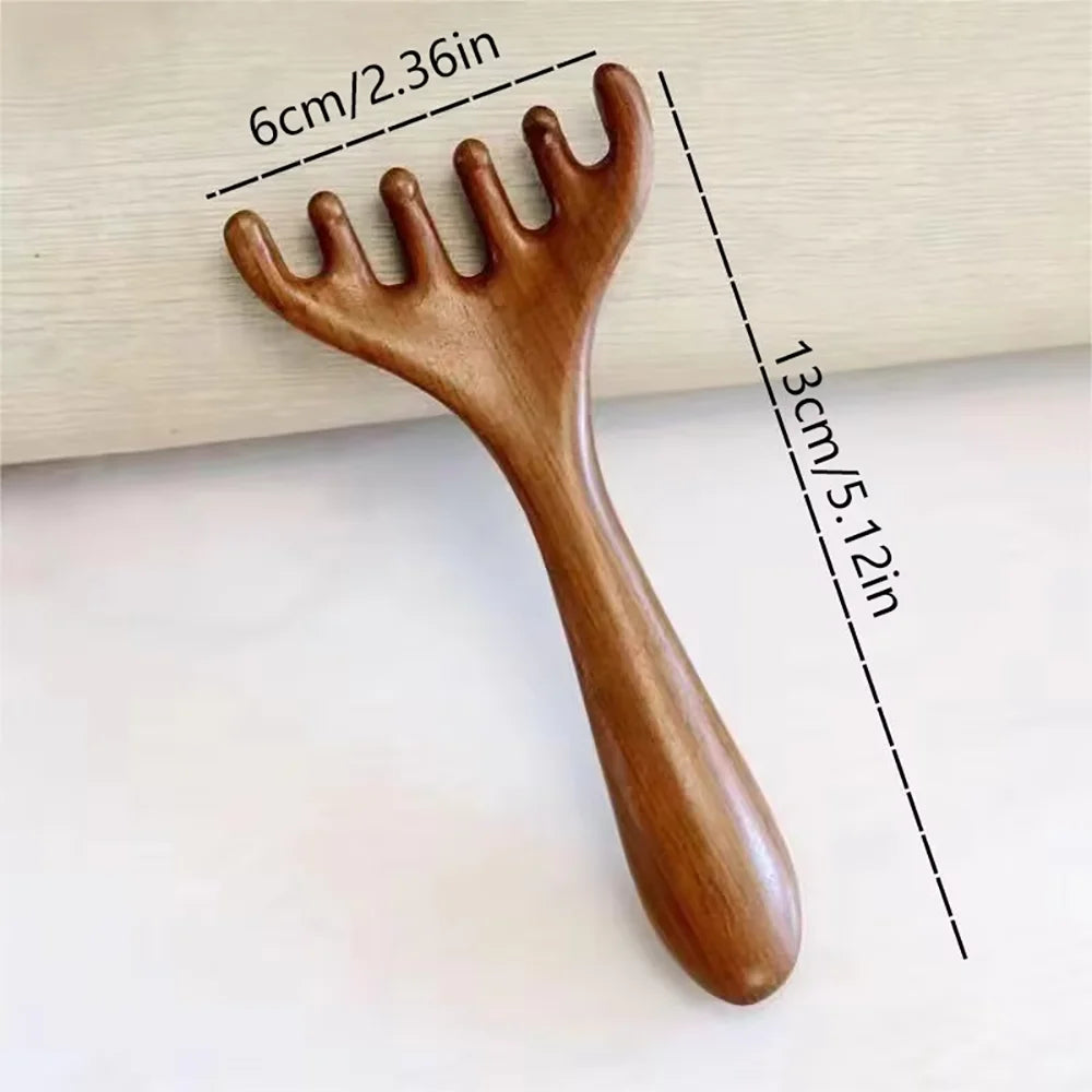 Wooden Six-Claw Gua Sha Massage Comb – Scalp & Body Tool