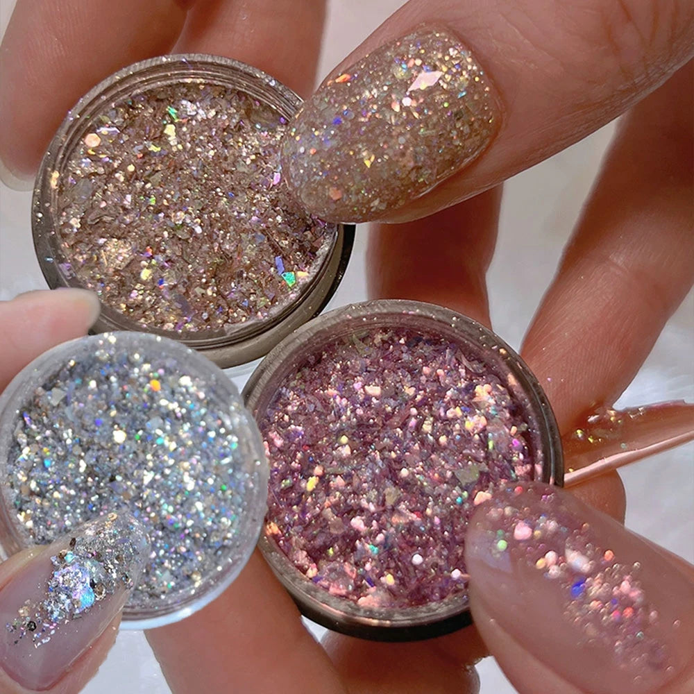 Aurora Opal Nail Glitter Flakes | Holographic Chrome Sequins Nail Art Glitter PRIMED