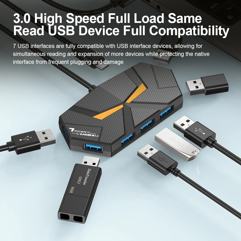 7-Port USB 3.0 Hub Type-C Docking Station 5Gbps RGB LED USB Hub Docking Station PRIMED