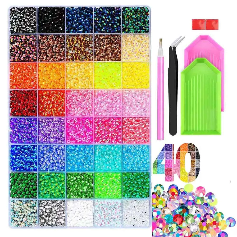 40-Grid Flatback Jelly Nail Gems Bedazzling Kit – AB Crystal Nail Art Gems PRIMED A5 40 Grid