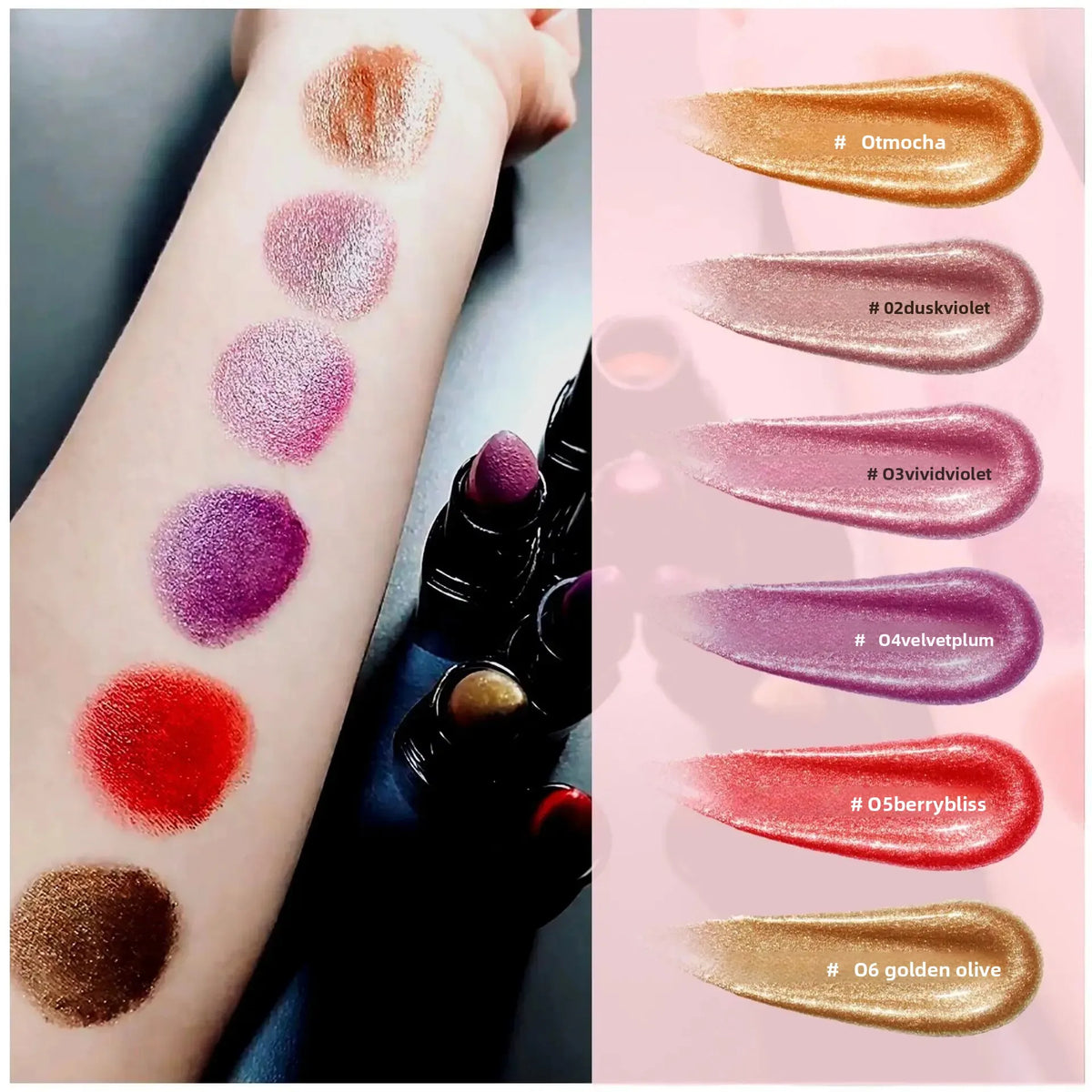 Mirsist Diamond Lip Gloss – 6-Shade Glitter Metallic Lipstick Glitter Lip Gloss PRIMED
