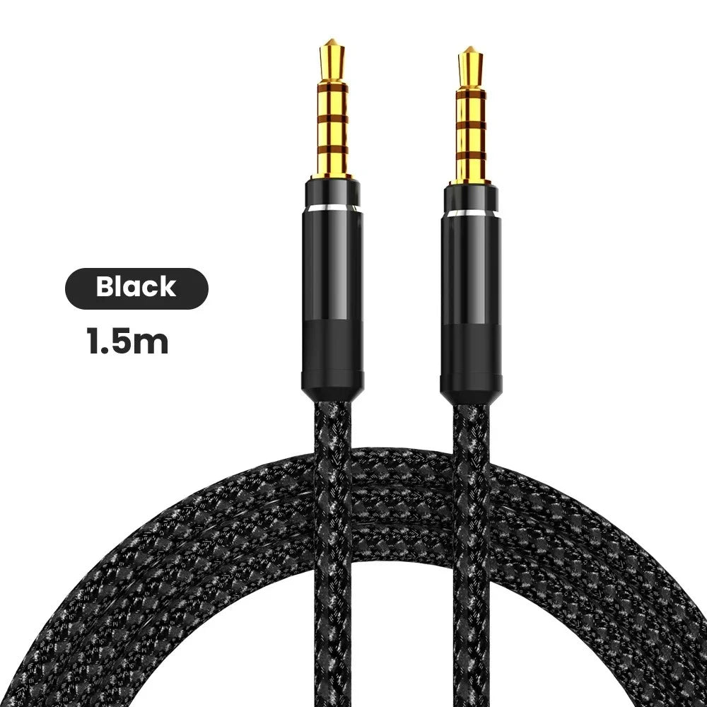 1.5m Braided 3.5mm Male to Male AUX Audio Cable – Universal AUX Audio Cable PRIMED Black 1.5m