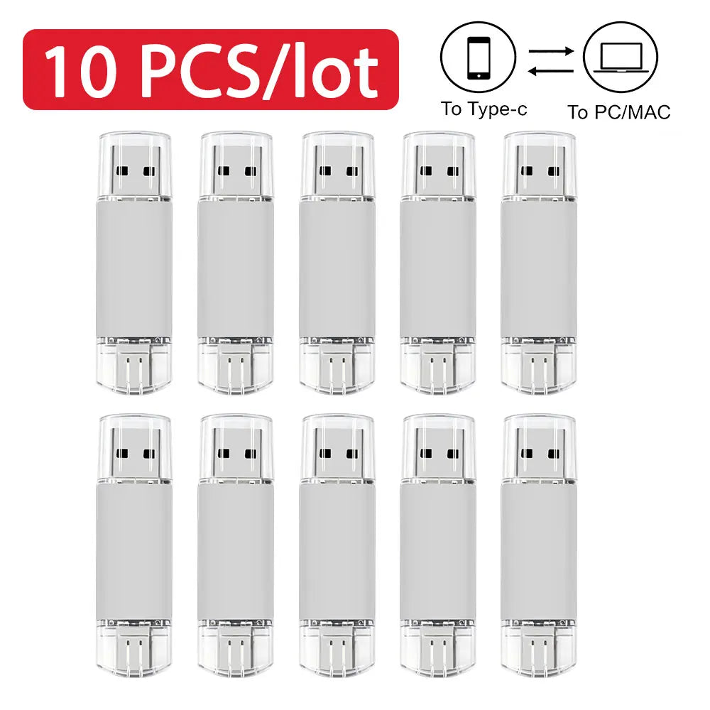 Type-C USB Flash Drive Bulk Custom Logo | 8–64GB 10/50/100 Pcs USB Flash Drive PRIMED 4GB Sliver x10