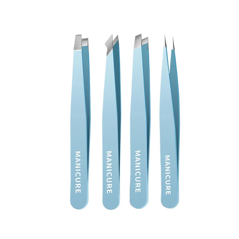 Stainless Steel Slanted Eyebrow Tweezers Set – 2 or 4 Pcs