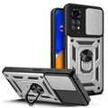 Military Armor Ring Case Redmi Note 11–14 Pro | Lens Cover Military Armor Phone Case PRIMED Redmi Note13 5G Silver