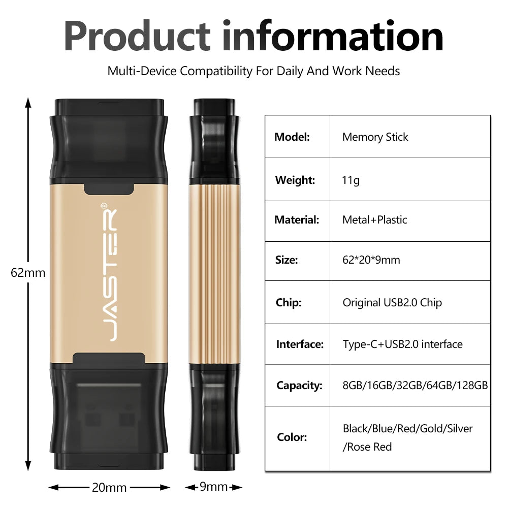 JASTER Type-C USB Flash Drive | Free Custom Logo | 16–128GB USB Flash Drive PRIMED