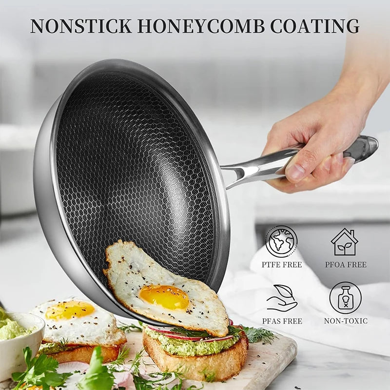 LMETJMA Nonstick Stainless Steel Frying Pan – PFOA Free Skillet Nonstick Frying Pan PRIMED