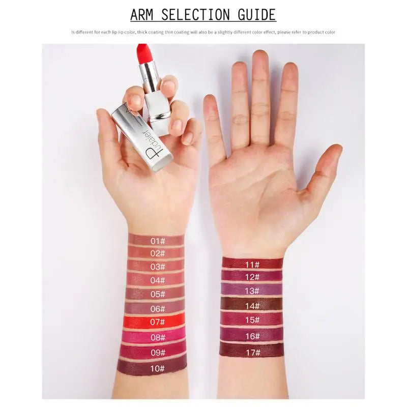 Pudaier Waterproof Matte Lipstick – Vitamin E, 17 Shades