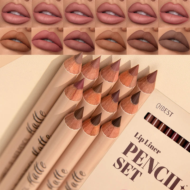 QiBest 12-Color Matte Lip Liner Set – Waterproof Nude Pencils Lip Liner Set PRIMED