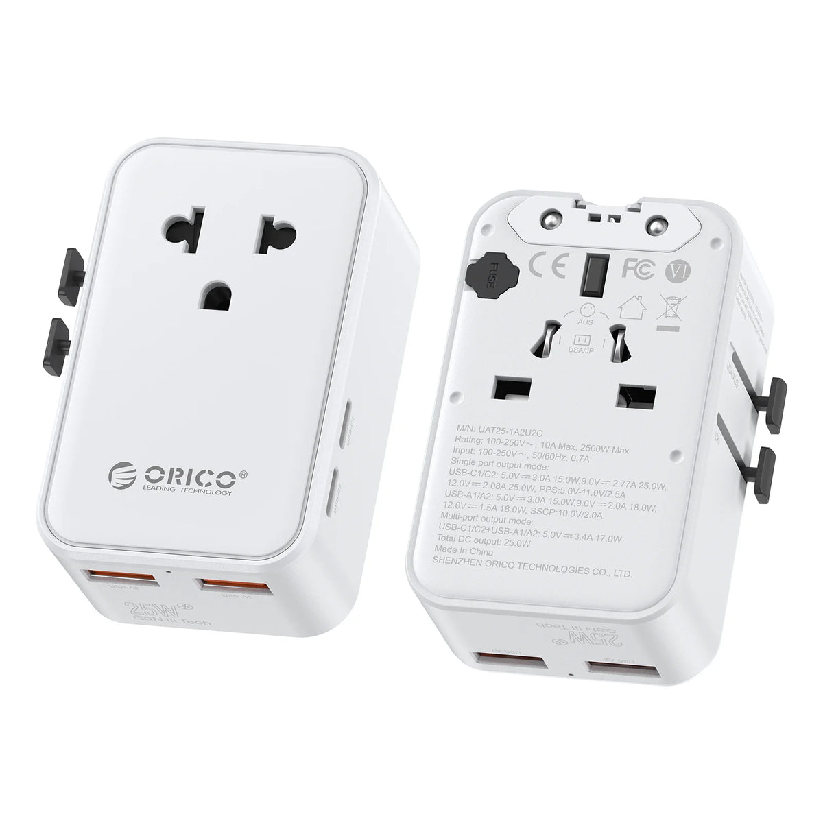 ORICO GaN 25W Travel Adapter – 4 USB Ports, US EU UK AU Plugs Travel Power Adapter PRIMED 25W GaN White China Mainland