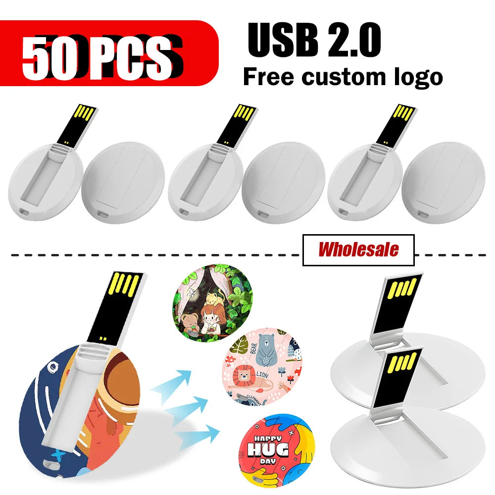Custom Logo Credit Card USB Flash Drive 128MB–32GB Bulk Pack Custom USB Flash Drive PRIMED 4GB Round-card-50