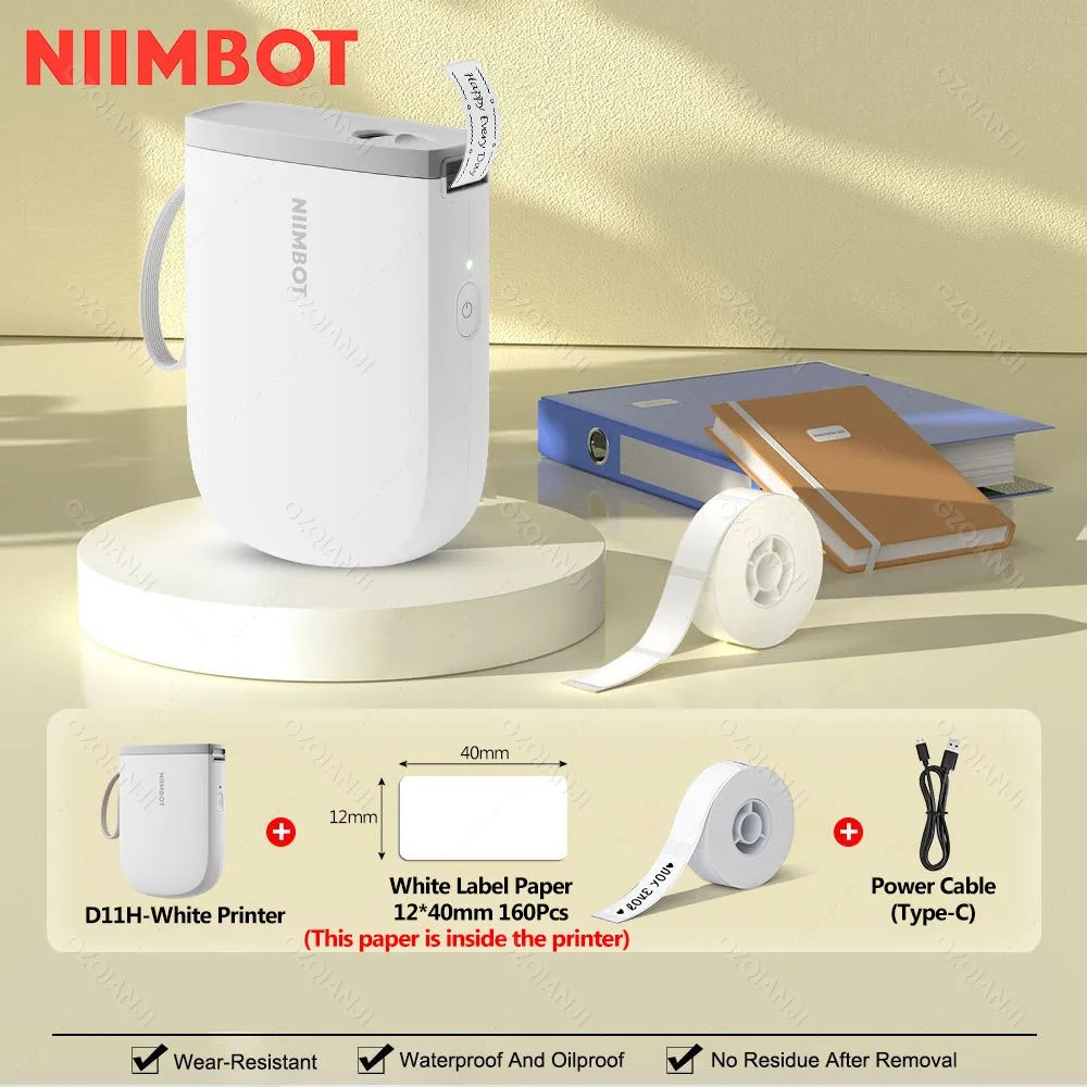 NIIMBOT D11H Bluetooth Label Printer – Mini Portable Sticker Maker Bluetooth Label Printer PRIMED D11H-White Add 1Roll