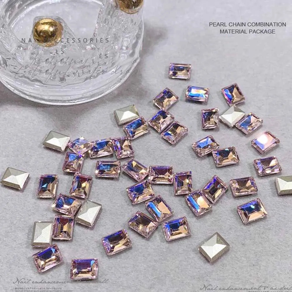 50Pcs 3D Pointed Square Nail Charms 6x8mm Rhinestone Gems Nail Art Charms PRIMED JZ86-2(50pcs)