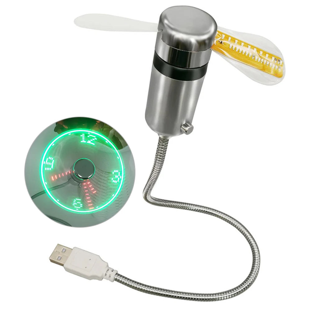 USB LED Clock Fan Gooseneck – Time & Temperature Display USB Desk Fan PRIMED