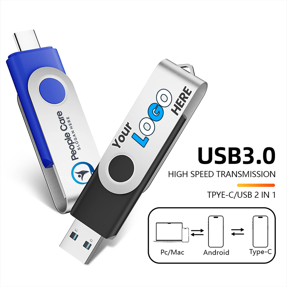 Type-C USB 3.0 Flash Drive 4GB–128GB | Custom Logo & Key Chain USB Flash Drive PRIMED