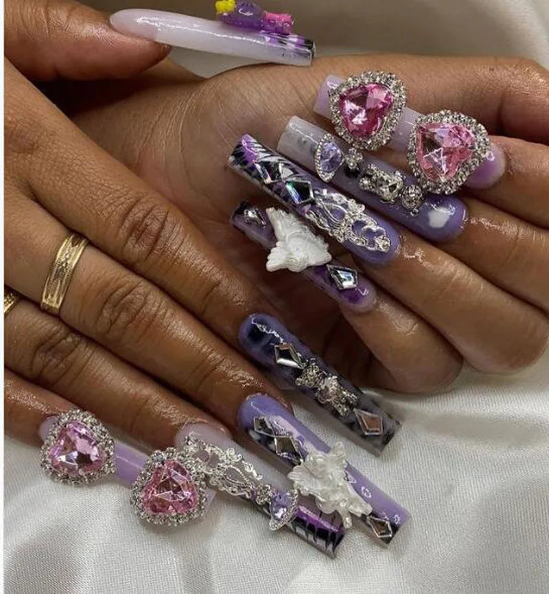 5Pcs Zircon Heart Nail Art Charms – Crystal Gem Decorations