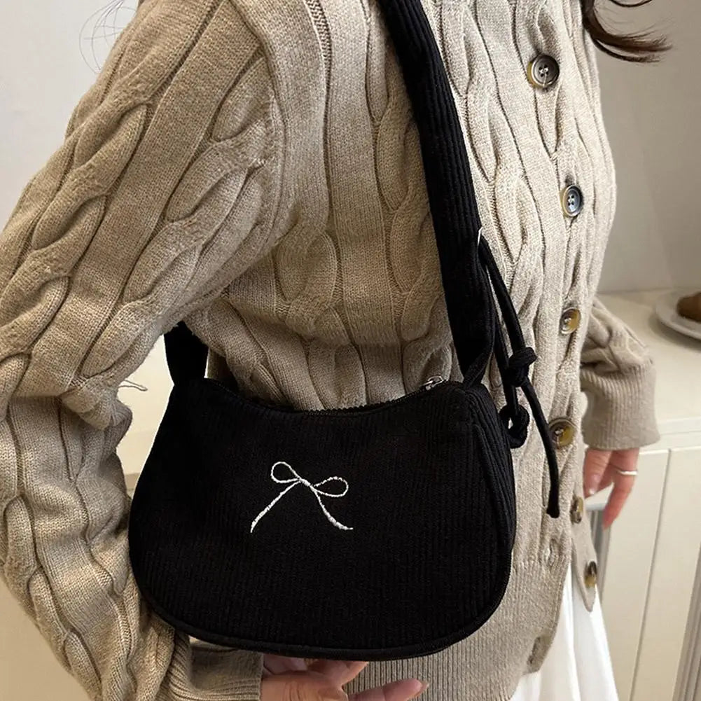 Women's Corduroy Ruched Shoulder Bag | Bow Accent Hobo Purse Shoulder Bag PRIMED
