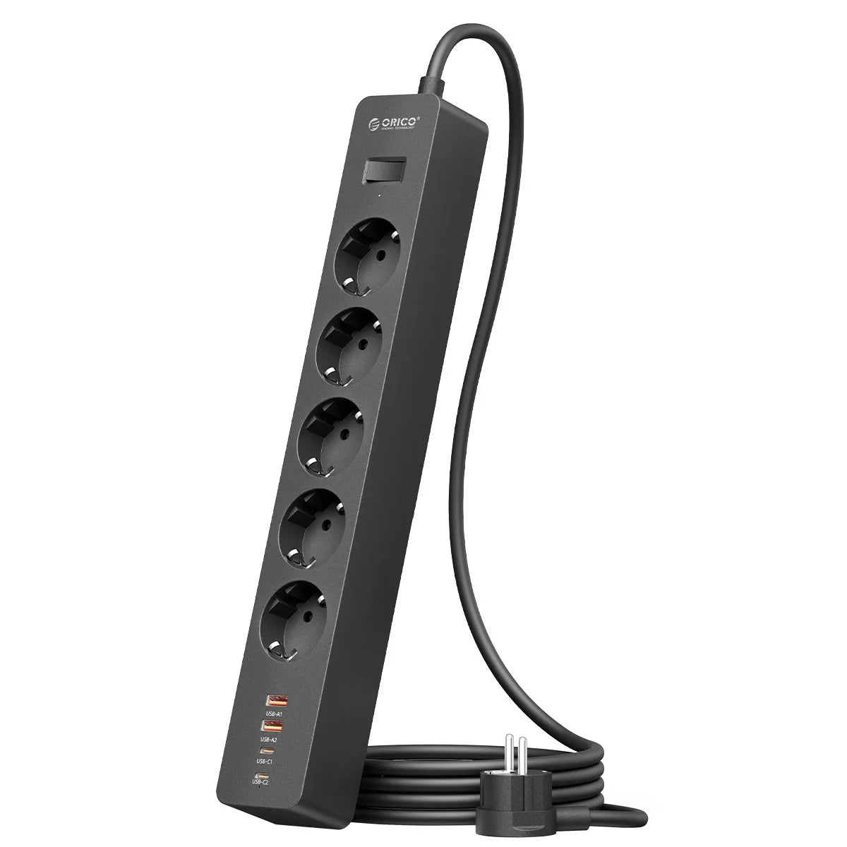 ORICO EU Power Strip 5 Outlets PD 20W USB-C Fast Charger 3M Cord Power Strip Charger PRIMED 1.5M 5A2U2C Black China Mainland EU Plug