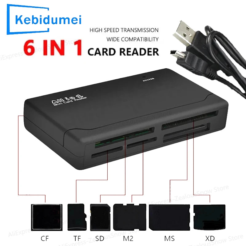 All-in-1 USB 2.0 Memory Card Reader 480Mbps SD CF XD MMC Memory Card Reader PRIMED