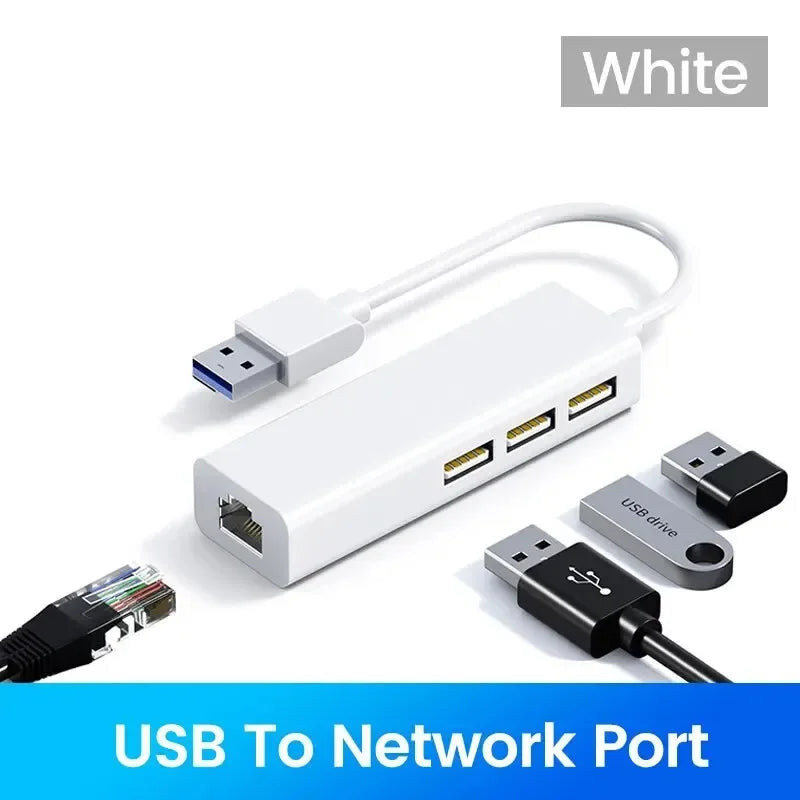 USB-C Hub 3-Port USB 2.0 + RJ45 Ethernet Adapter 100Mbps