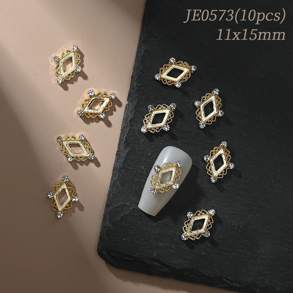 Vintage Hollow Frame Nail Charms Zircon Alloy 10/20Pcs Nail Art Charms PRIMED JE0573(10pcs)
