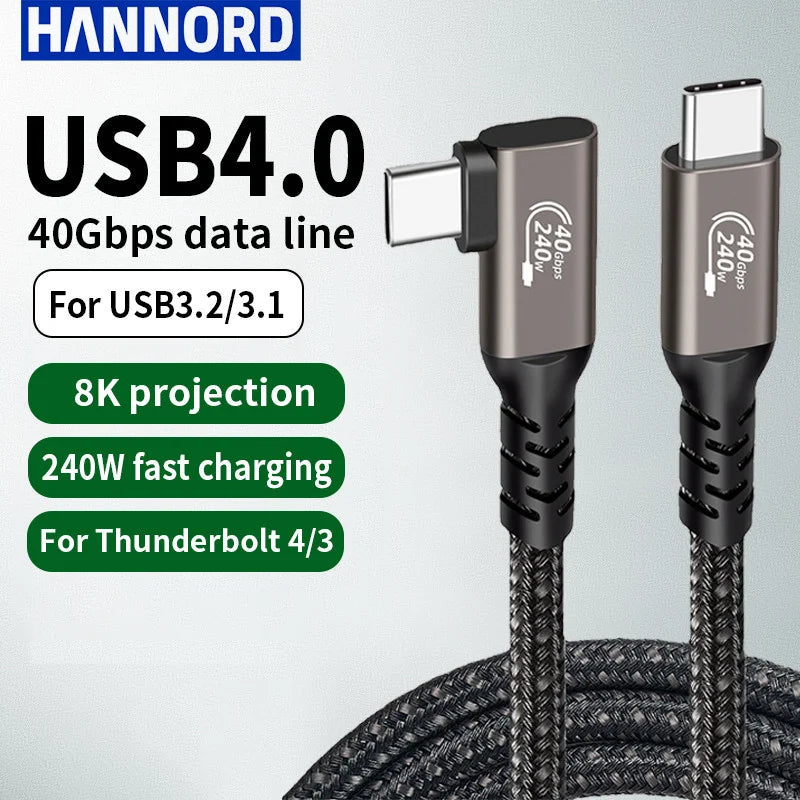 Thunderbolt 4 90° USB-C Cable 40Gbps 8K 240W PD | Hannord Thunderbolt USB-C Cable PRIMED