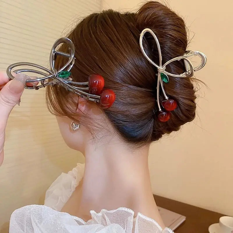 Large Cherry Metal Hair Claw Clip – Rhinestone Shark Clip Hair Claw Clip PRIMED