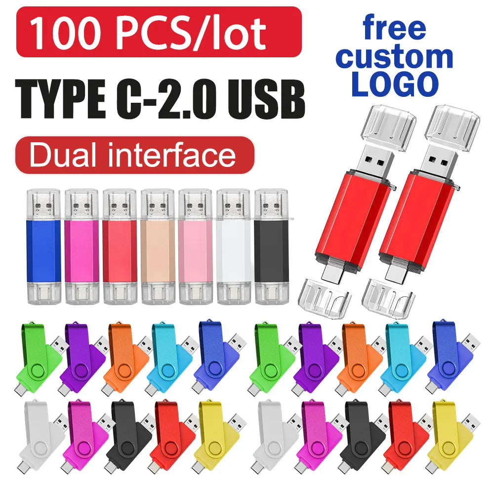 100-Pack Type-C USB 2.0 Flash Drives – Free Custom Logo USB Flash Drive PRIMED
