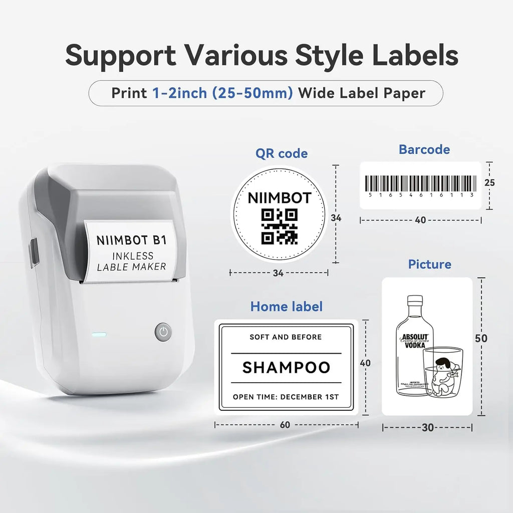 NIIMBOT B1 Bluetooth Thermal Label Printer | 2 Inch Portable Thermal Label Printer PRIMED