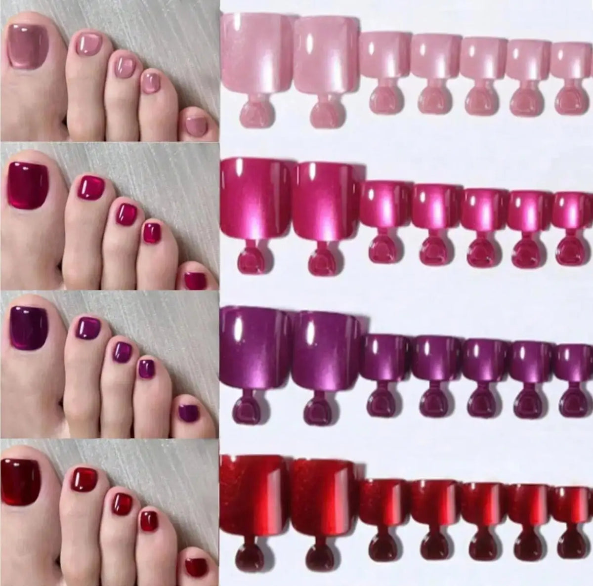 96pcs Aurora Cat Eye Press On Toenails – 4 Colors Square