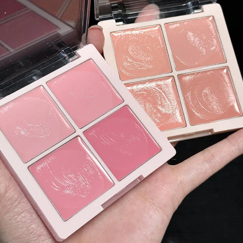 DIKALU 4-Color Cream Blush Palette – Pink Peach Natural Glow Cream Blush Palette PRIMED