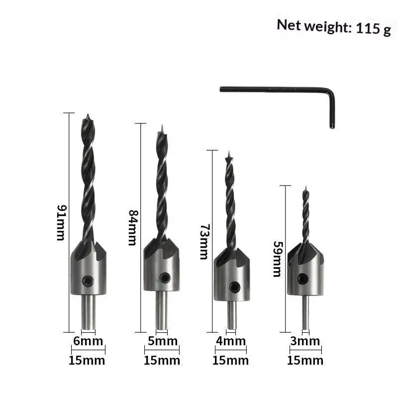 4-Piece Countersink Drill Bit Set 3–10mm | HSS Woodworking Countersink Drill Bit Set PRIMED 5pcs