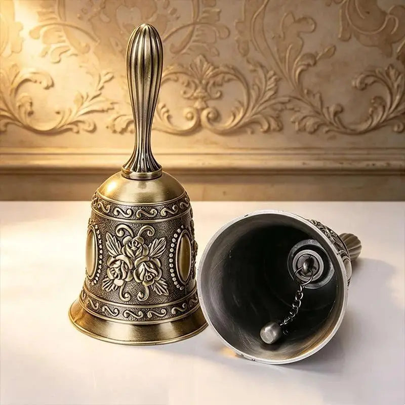 Vintage Embossed Metal Hand Bell – Retro Call Bell for Events