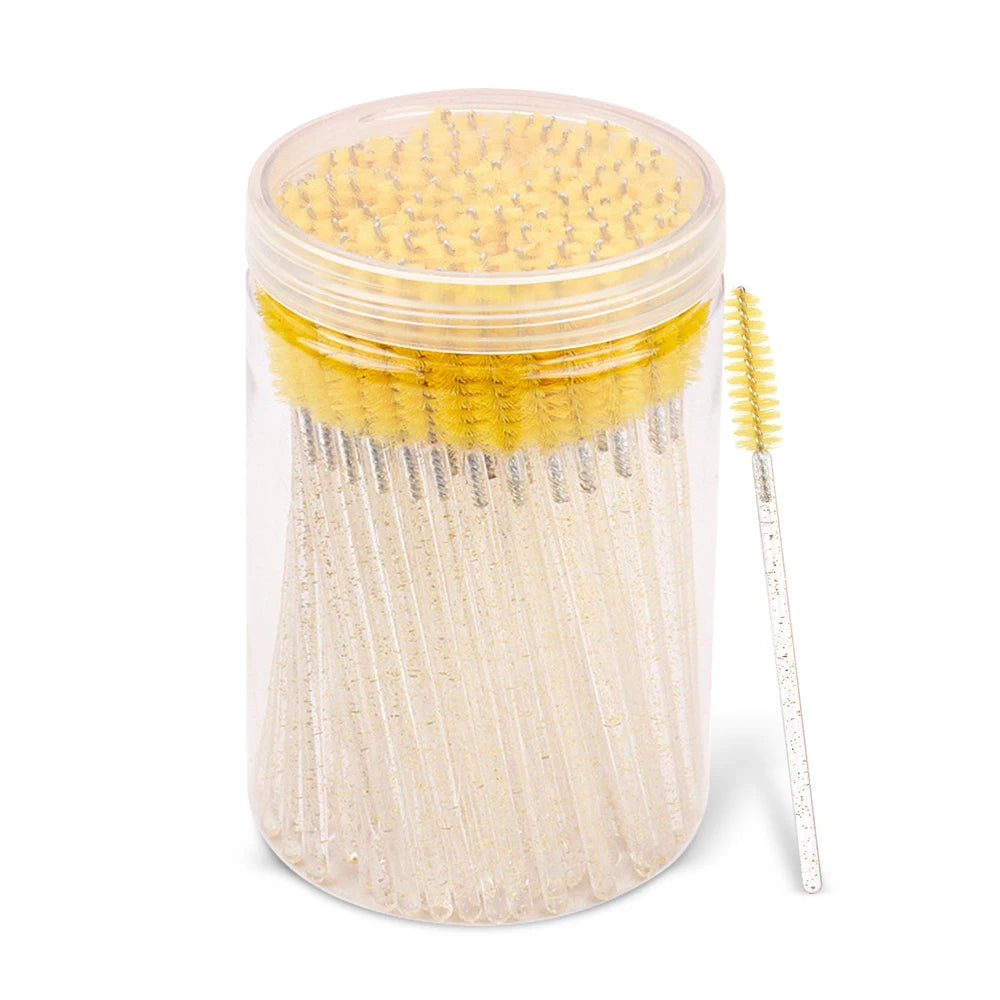 100 Pcs Spoolie Brushes – Eyelash Extension Makeup Tools Spoolie Brush Set PRIMED yellow