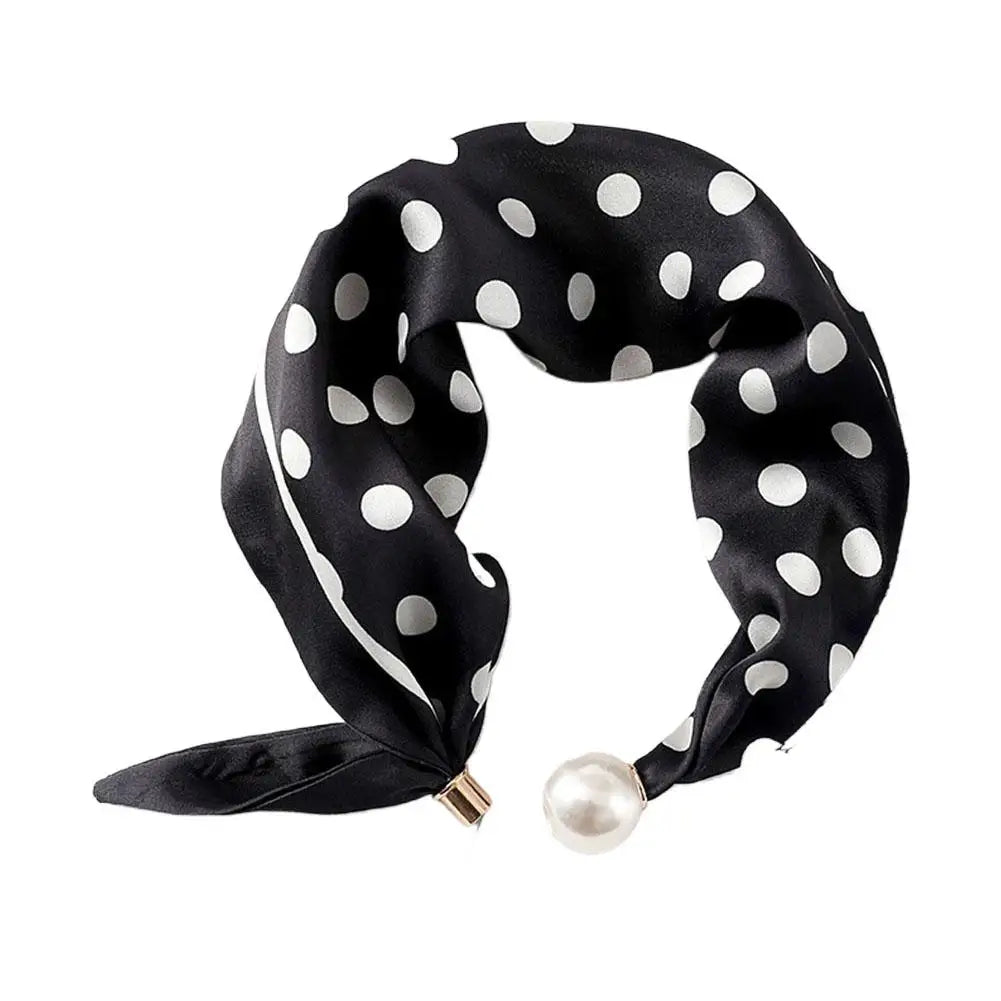 Pearl Buckle Printed Neckerchief – Lightweight Polyester Scarf