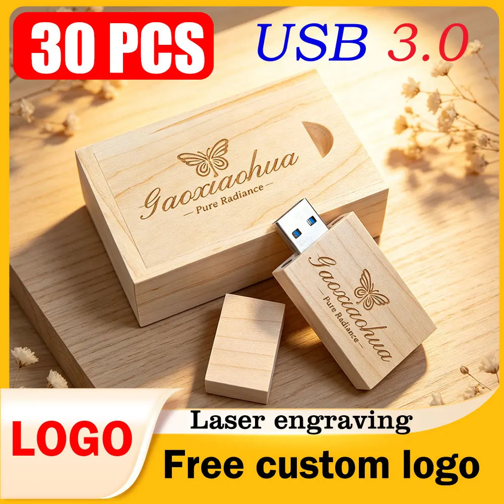 30-Pack Custom Logo Rose Wood USB 3.0 Flash Drives 4–32GB USB Flash Drive PRIMED