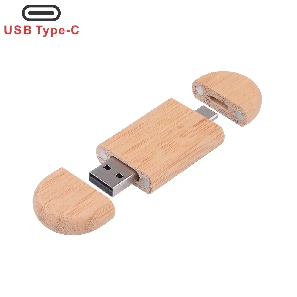 2-in-1 Wooden Bamboo USB Flash Drive Type-C | Custom Logo USB Flash Drive PRIMED 4GB Carbonized no box China Mainland
