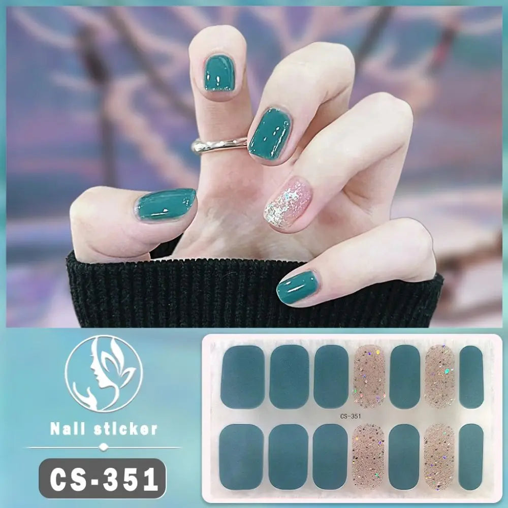 Waterproof Foil Gel Nail Stickers – 14 Tips Full Nail Wraps