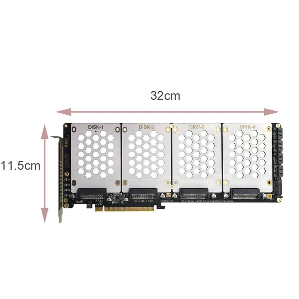 4-Port NVMe PCIe X16 Conversion Card | X4x4x4x4 Bifurcation PCIe Storage Adapter PRIMED