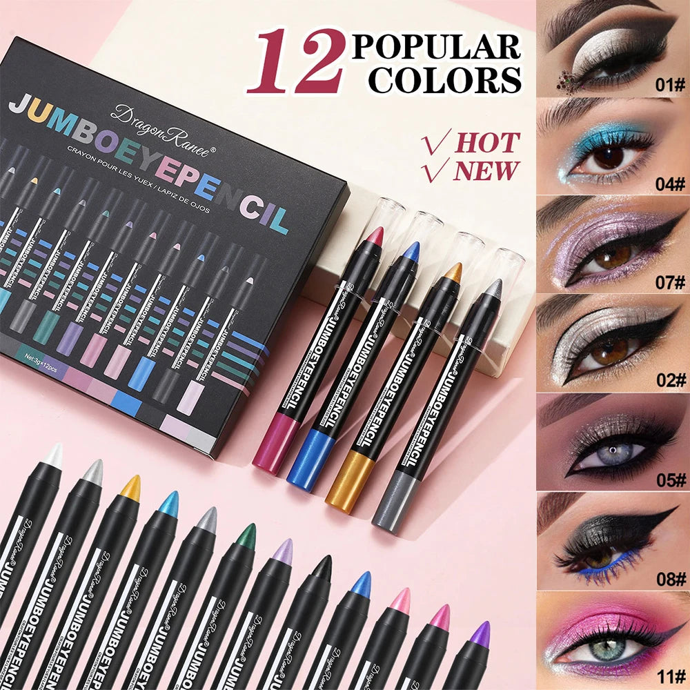 12-Piece Glitter Eyeshadow Pencil Set – Waterproof Shimmer Sticks Eyeshadow Pencil Set PRIMED 12 colors