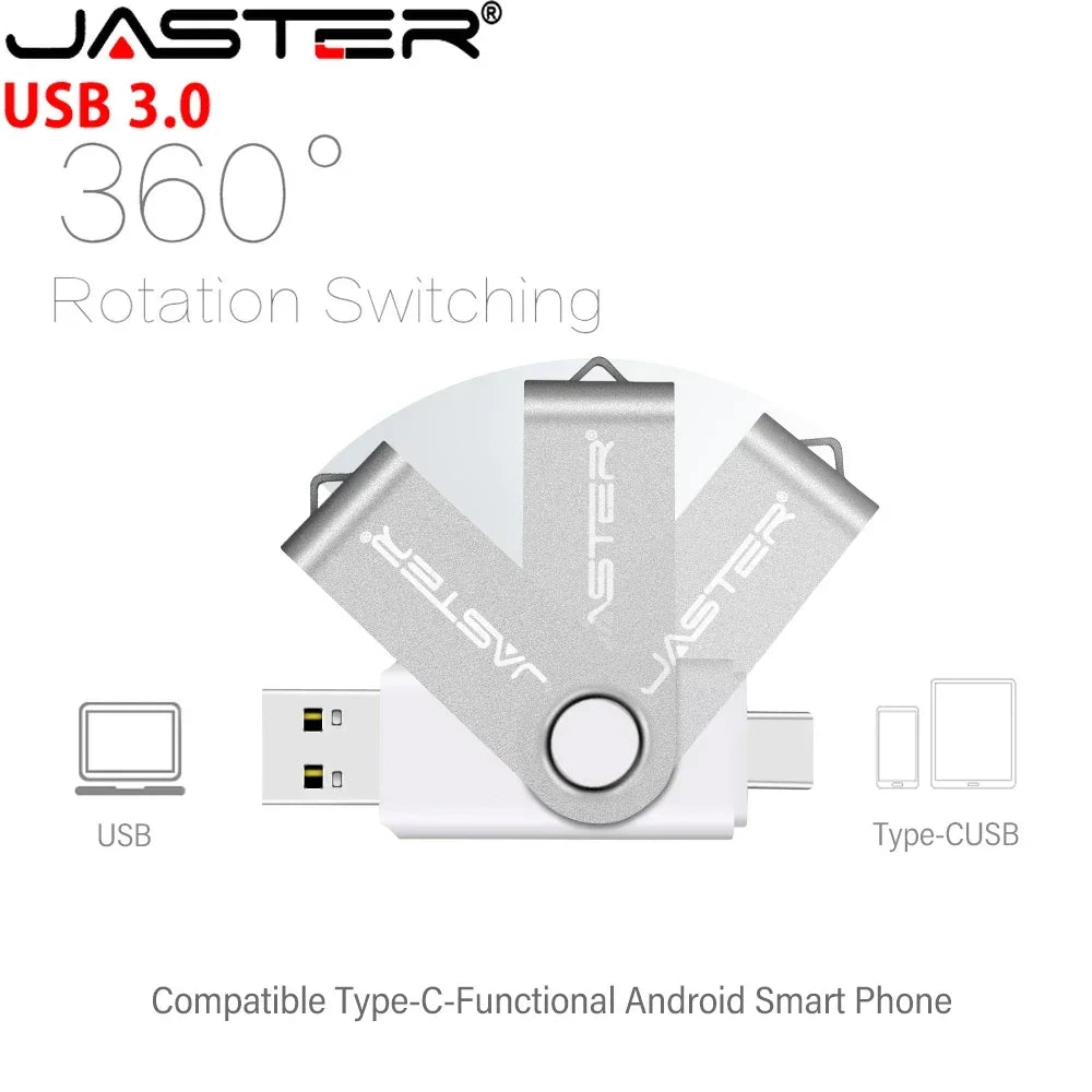 JASTER Type-C USB 3.0 Flash Drive 128GB/64GB/32GB Rotatable USB Flash Drive PRIMED