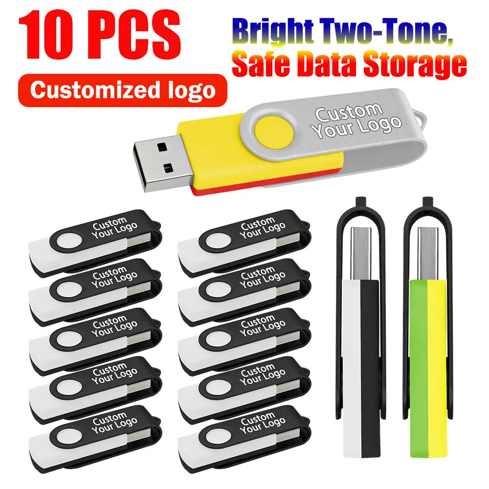 10-Pack Custom Logo Metal USB Flash Drives 256MB–128GB USB Flash Drive PRIMED