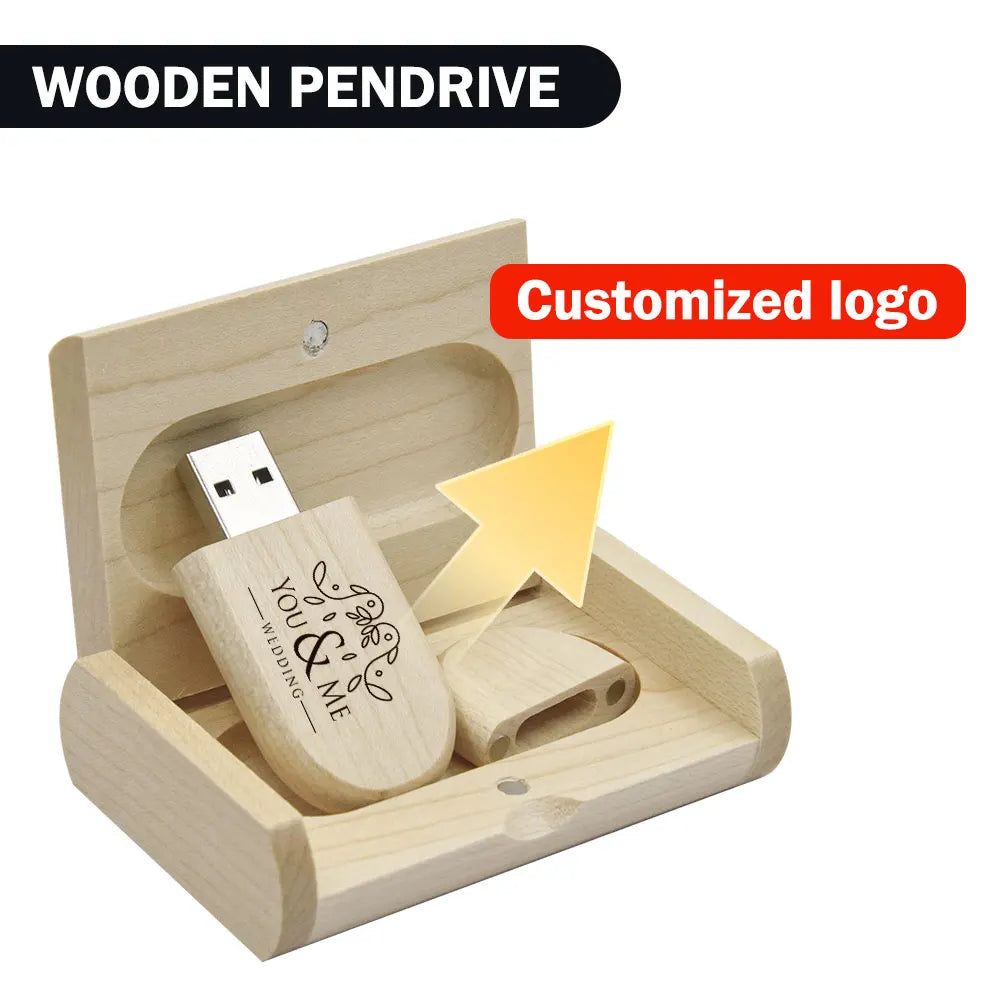 Wooden USB Flash Drive 4–64GB | Free Custom Logo Engraving USB Flash Drive PRIMED