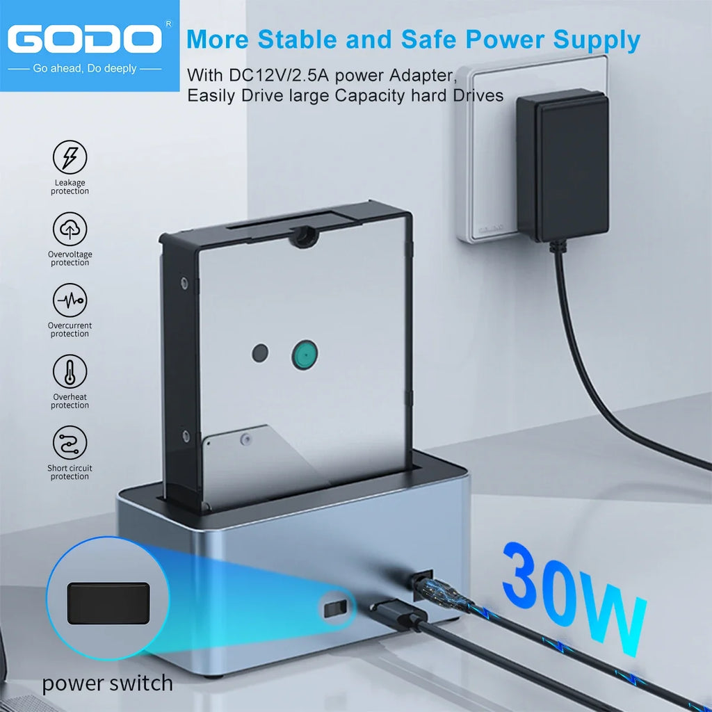 GODO USB 3.0 SAS/SATA Hard Drive Docking Station – 2.5/3.5" Hard Drive Dock PRIMED