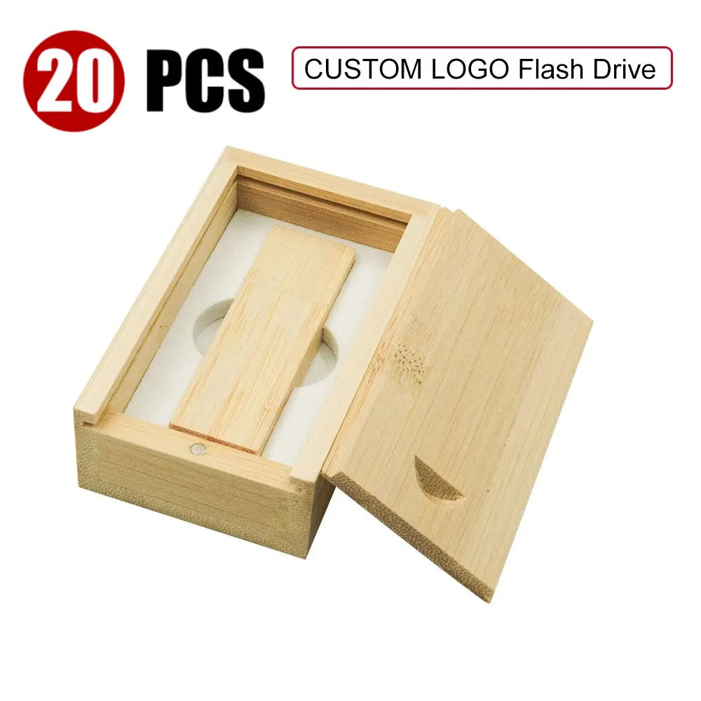 20-Pack Custom Logo Wooden USB 2.0 Flash Drives 128MB–128GB USB Flash Drive PRIMED 128 GB bamboo-box