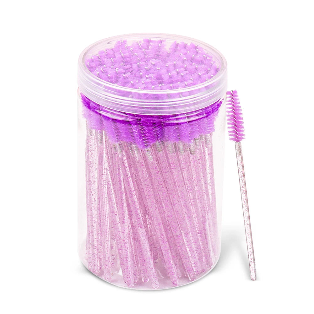 100 Pcs Spoolie Brushes – Eyelash Extension Makeup Tools Spoolie Brush Set PRIMED purple