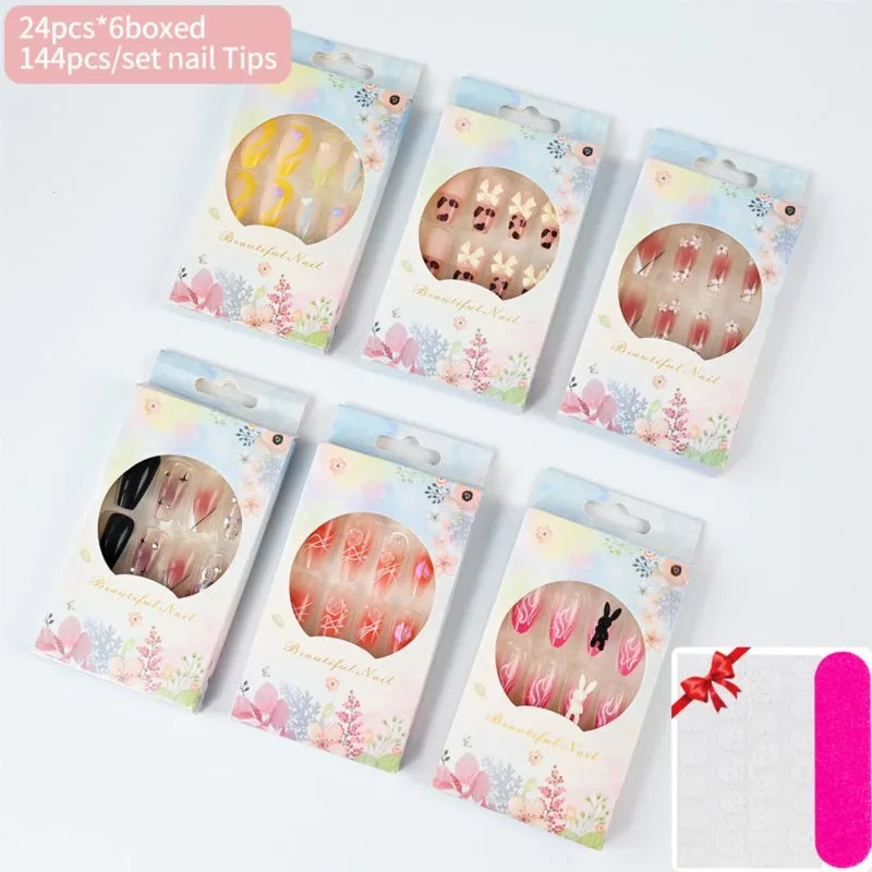 120pcs Glossy French Press On Nails Almond Full Coverage Set