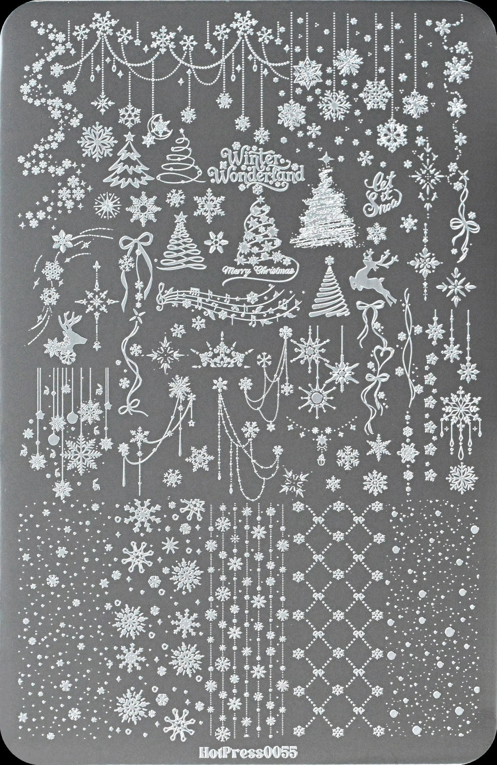 Christmas Nail Stamping Plate – Snowflake, Tree & Elk Art Nail Stamping Plate PRIMED